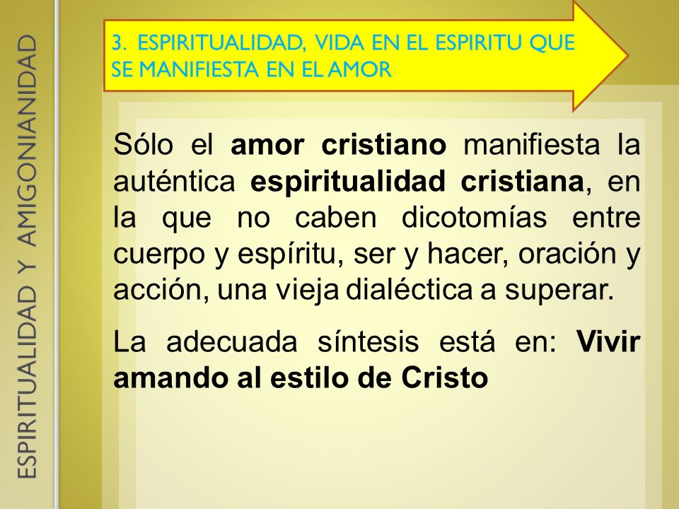La adecuada síntesis está en: Vivir amando al estilo de Cristo