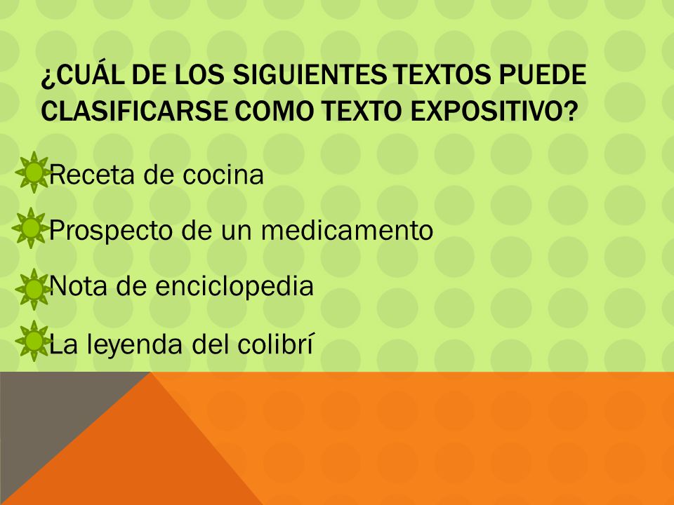 ¿Cuál de los siguientes textos puede clasificarse como TEXTO EXPOSITIVO