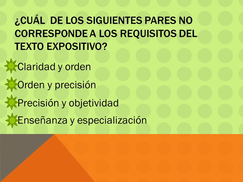 ¿Cuál de los siguientes pares no corresponde a los requisitos del texto expositivo