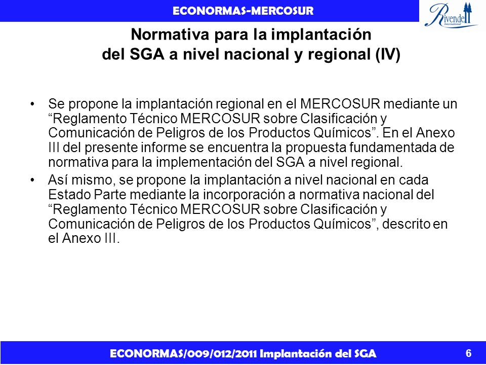 Normativa para la implantación del SGA a nivel nacional y regional (IV)