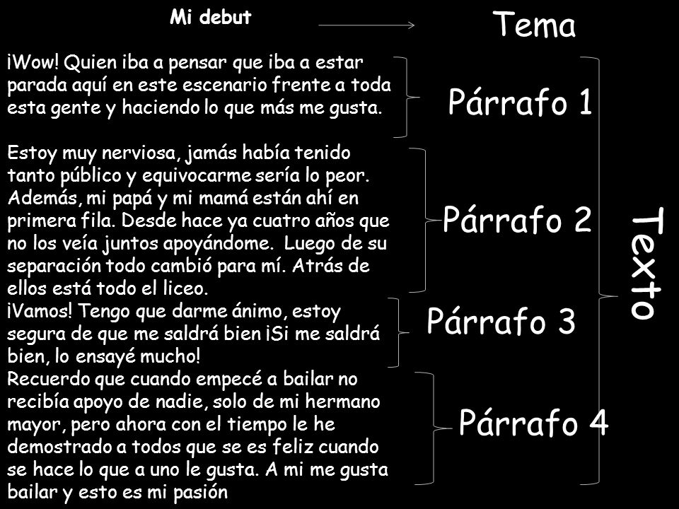 Texto Tema Párrafo 1 Párrafo 2 Párrafo 3 Párrafo 4