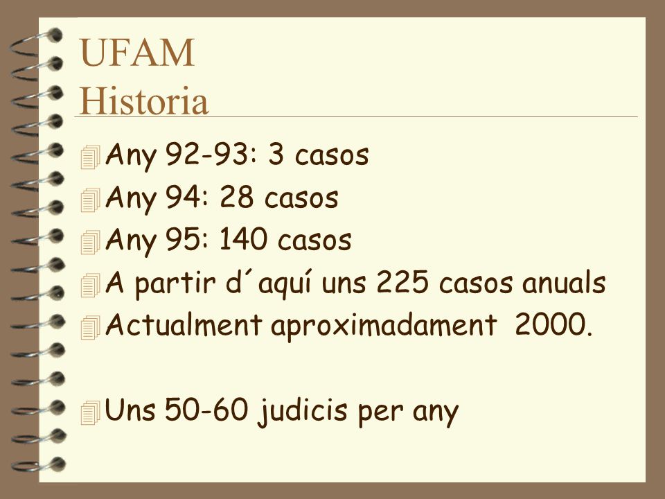 UFAM Historia Any 92-93: 3 casos Any 94: 28 casos Any 95: 140 casos