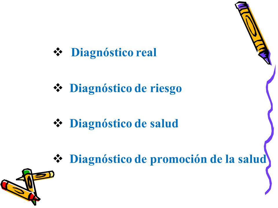 Diagnóstico real Diagnóstico de riesgo Diagnóstico de salud Diagnóstico de promoción de la salud