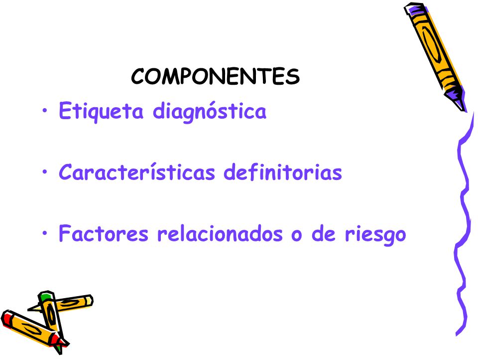 COMPONENTES Etiqueta diagnóstica Características definitorias Factores relacionados o de riesgo