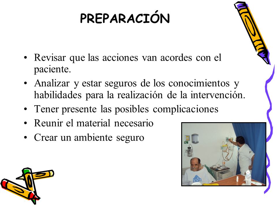 PREPARACIÓN Revisar que las acciones van acordes con el paciente.