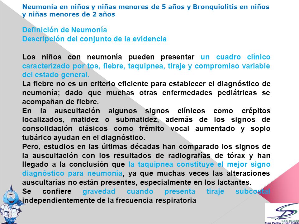 Definición de Neumonía Descripción del conjunto de la evidencia