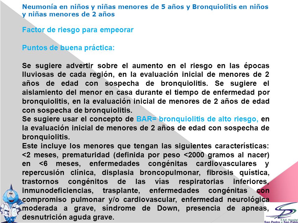 Factor de riesgo para empeorar Puntos de buena práctica: