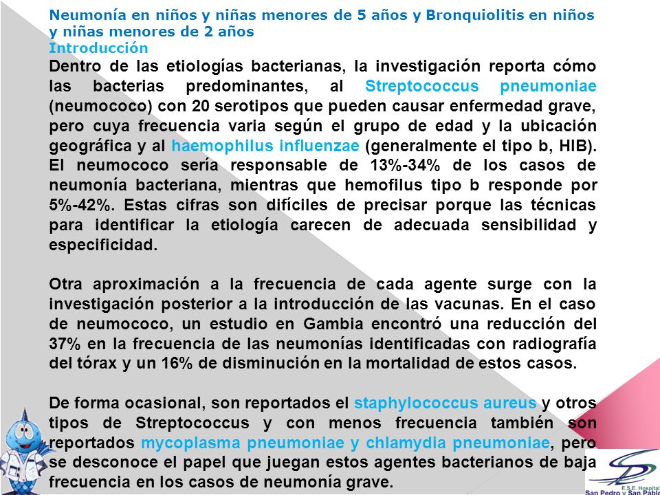 Neumonía en niños y niñas menores de 5 años y Bronquiolitis en niños y niñas menores de 2 años