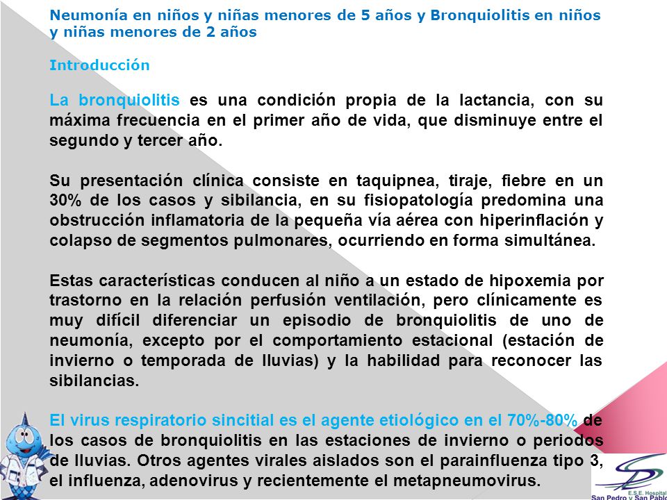 Neumonía en niños y niñas menores de 5 años y Bronquiolitis en niños y niñas menores de 2 años