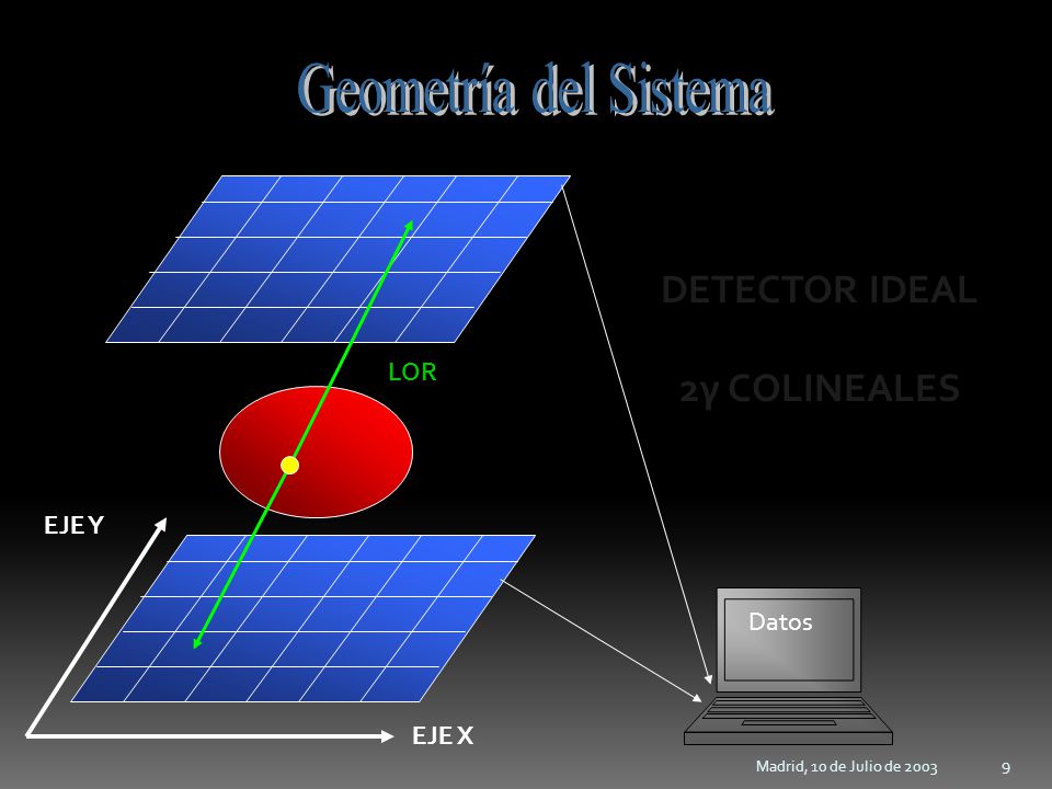 Geometría del Sistema DETECTOR IDEAL 2γ COLINEALES LOR EJE Y Datos