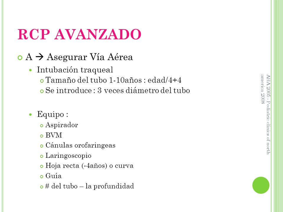 RCP AVANZADO A  Asegurar Vía Aérea Intubación traqueal Equipo :