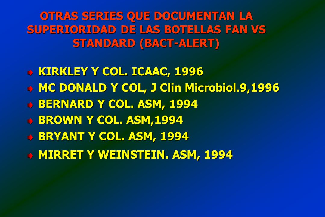 OTRAS SERIES QUE DOCUMENTAN LA SUPERIORIDAD DE LAS BOTELLAS FAN VS STANDARD (BACT-ALERT)