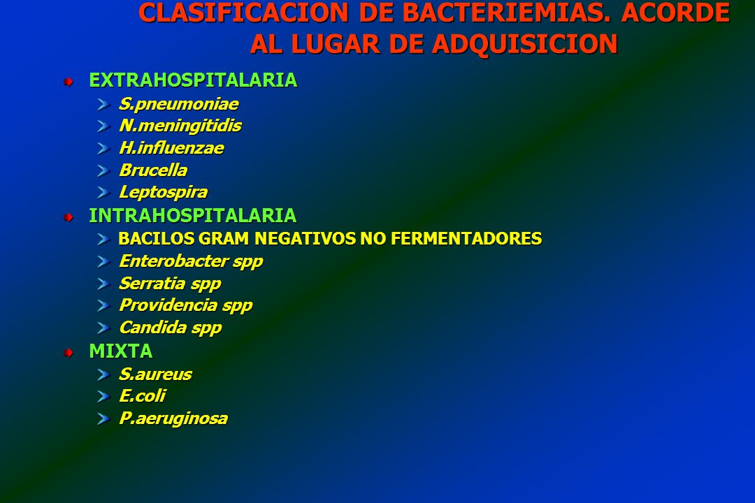 CLASIFICACION DE BACTERIEMIAS. ACORDE AL LUGAR DE ADQUISICION