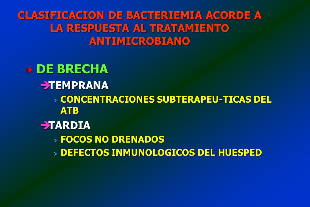 CLASIFICACION DE BACTERIEMIA ACORDE A LA RESPUESTA AL TRATAMIENTO ANTIMICROBIANO