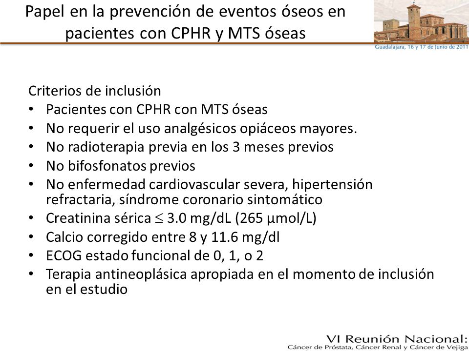 Papel en la prevención de eventos óseos en pacientes con CPHR y MTS óseas