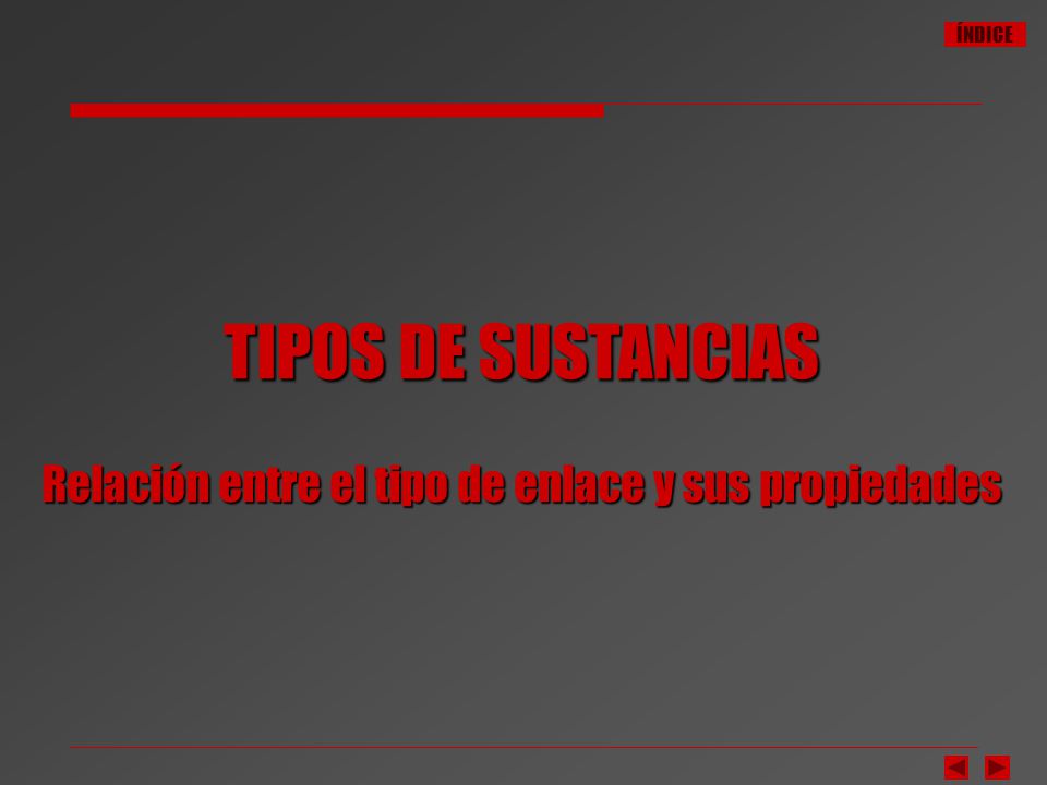 TIPOS DE SUSTANCIAS Relación entre el tipo de enlace y sus propiedades