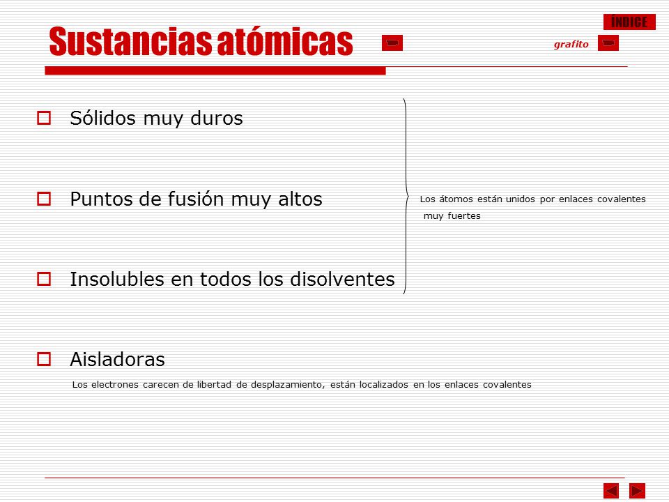Sustancias atómicas Sólidos muy duros Puntos de fusión muy altos