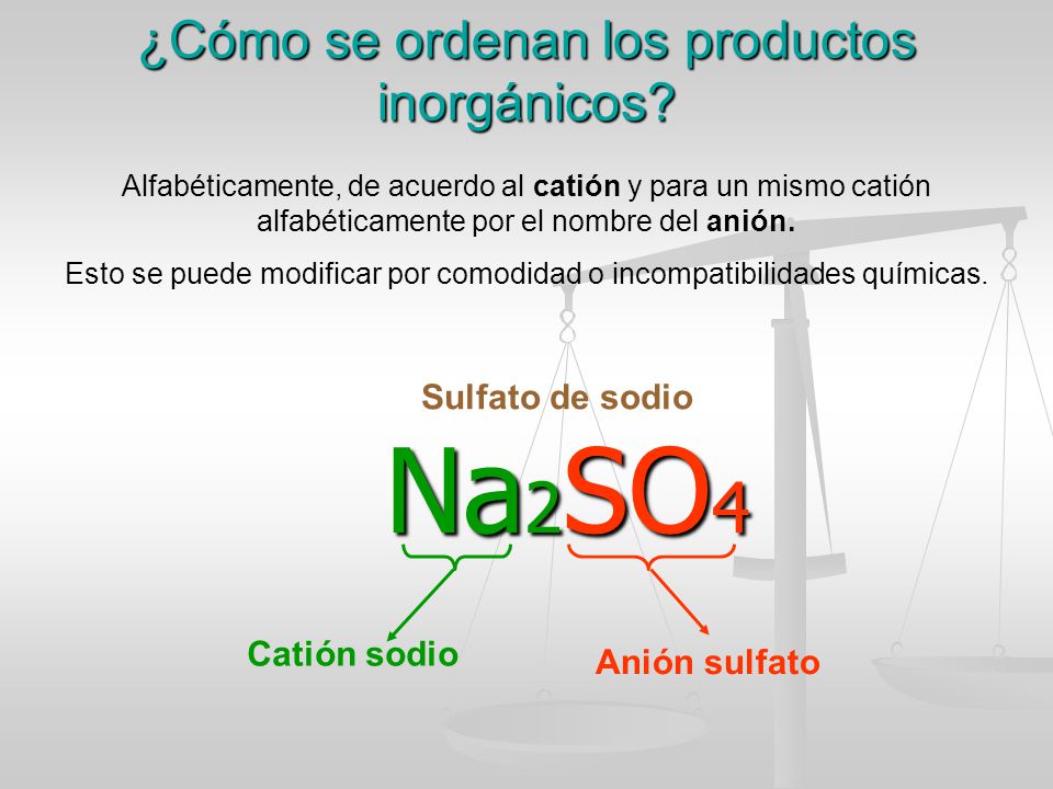 ¿Cómo se ordenan los productos inorgánicos