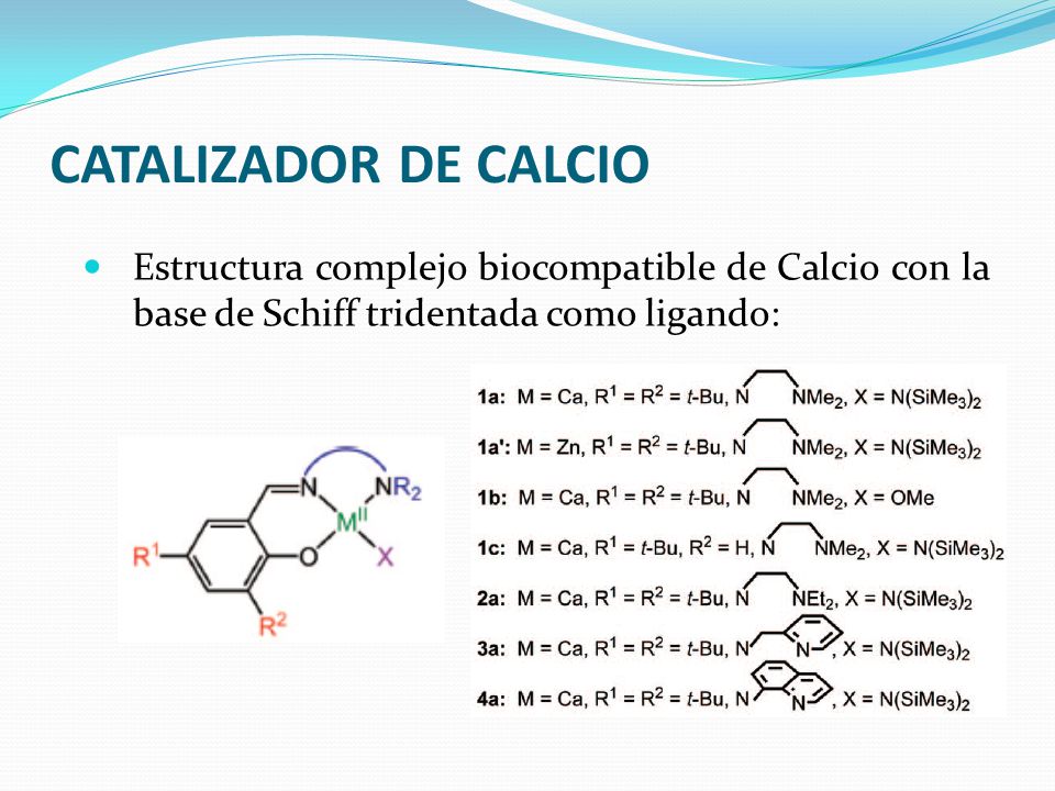CATALIZADOR DE CALCIO Estructura complejo biocompatible de Calcio con la base de Schiff tridentada como ligando: