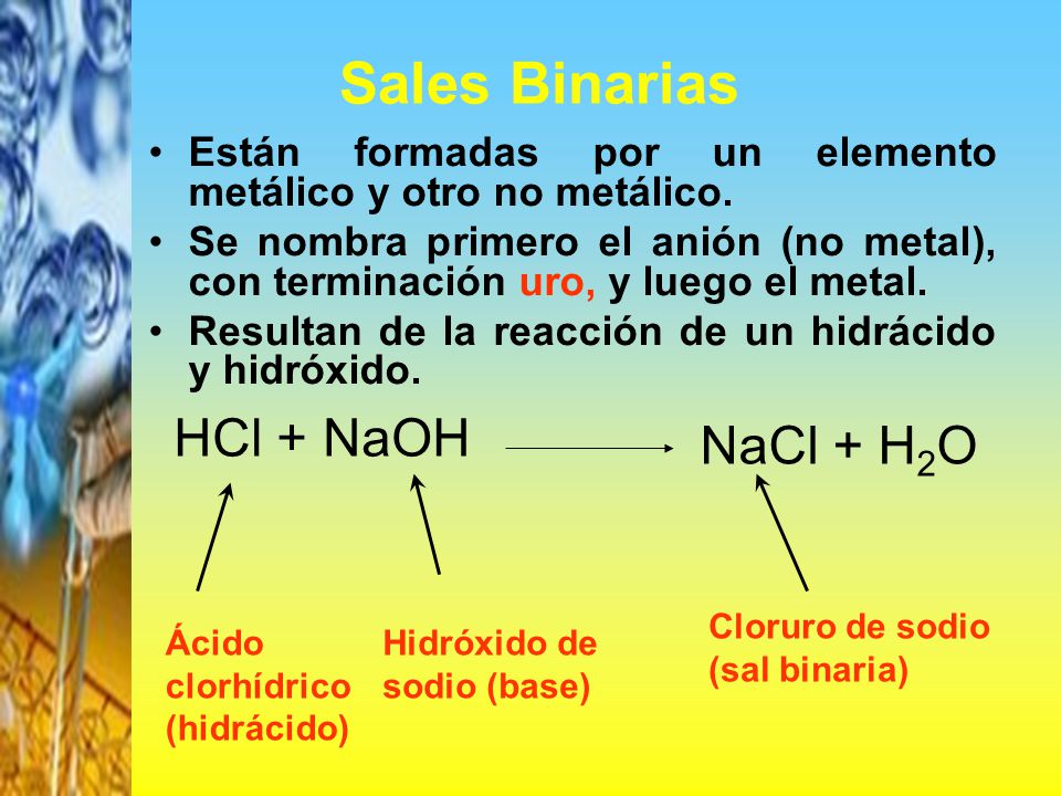 Sales Binarias HCl + NaOH NaCl + H2O