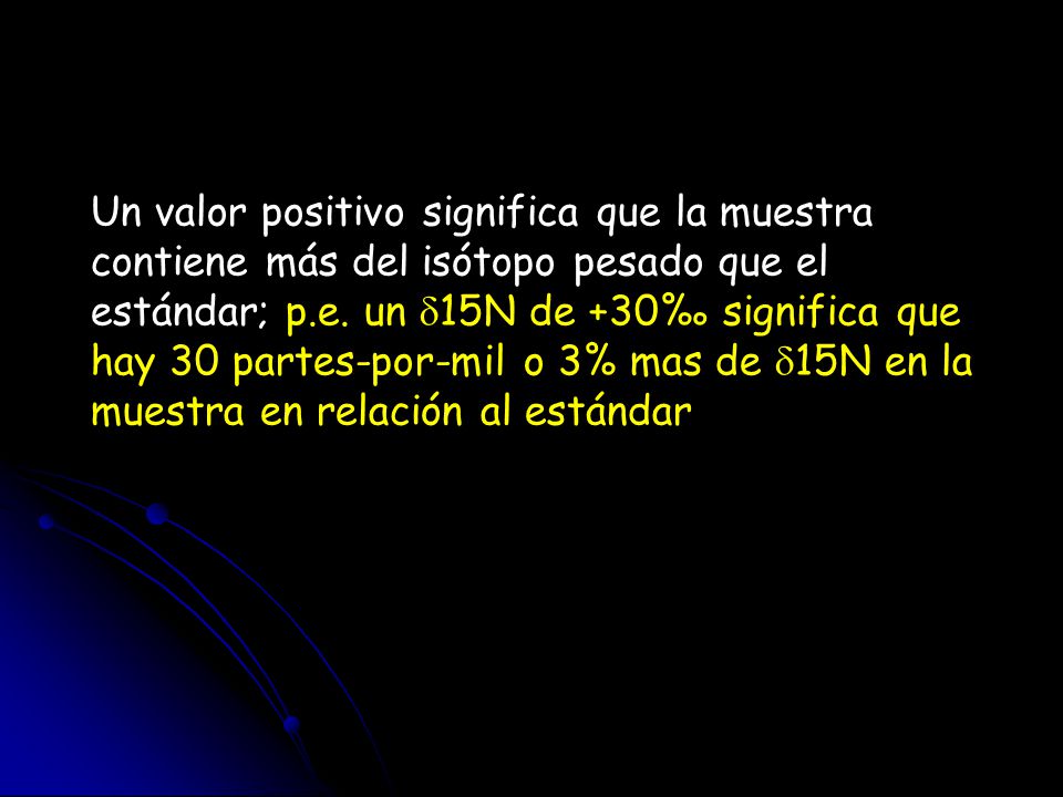 Un valor positivo significa que la muestra contiene más del isótopo pesado que el estándar; p.e.
