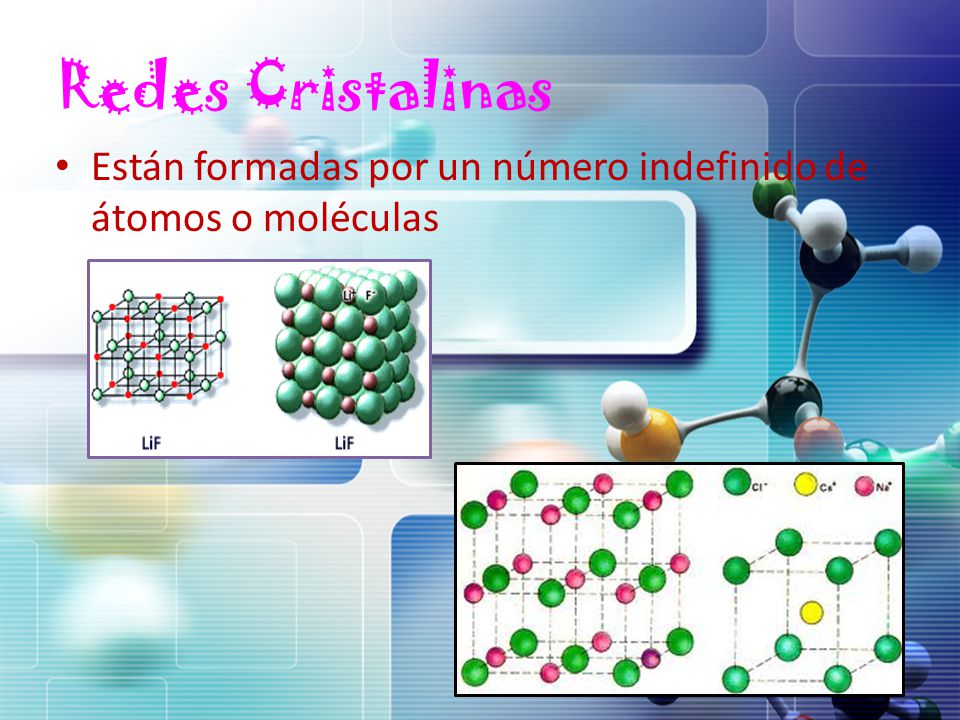 Redes Cristalinas Están formadas por un número indefinido de átomos o moléculas