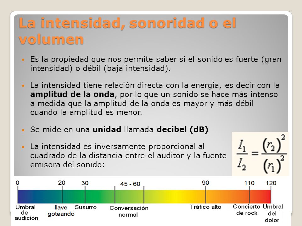 La intensidad, sonoridad o el volumen