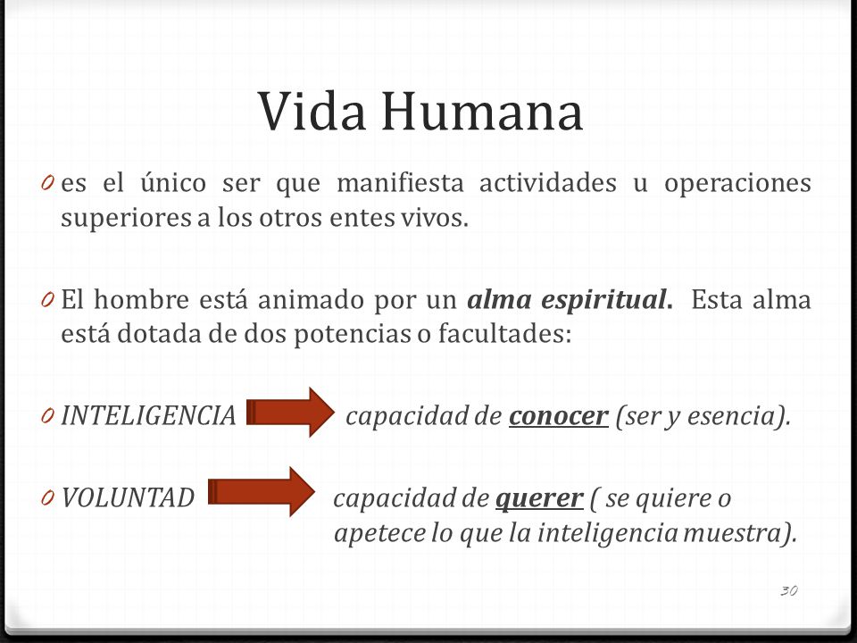 Vida Humana es el único ser que manifiesta actividades u operaciones superiores a los otros entes vivos.