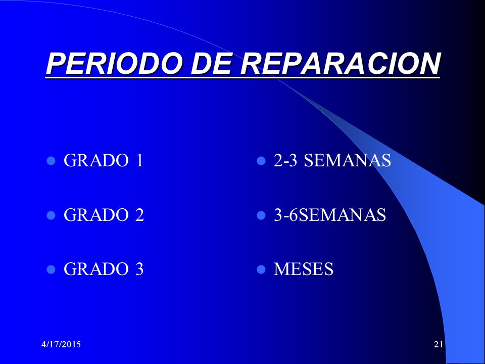 PERIODO DE REPARACION GRADO 1 GRADO 2 GRADO SEMANAS 3-6SEMANAS