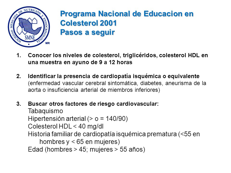 Programa Nacional de Educacion en Colesterol 2001 Pasos a seguir