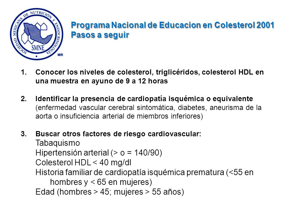 Programa Nacional de Educacion en Colesterol 2001 Pasos a seguir
