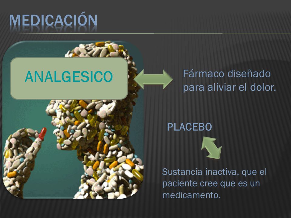 MEDICACIÓN ANALGESICO Fármaco diseñado para aliviar el dolor. PLACEBO