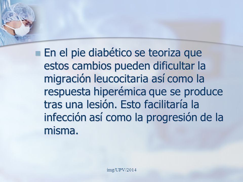En el pie diabético se teoriza que estos cambios pueden dificultar la migración leucocitaria así como la respuesta hiperémica que se produce tras una lesión. Esto facilitaría la infección así como la progresión de la misma.
