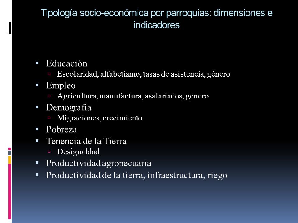 Tipología socio-económica por parroquias: dimensiones e indicadores