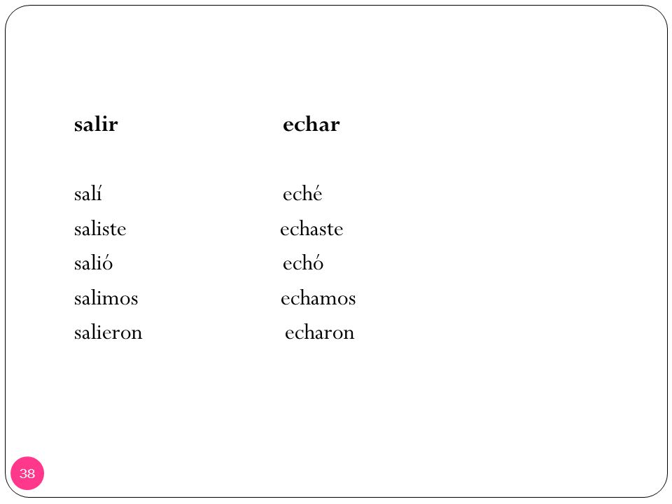 salir echar salí eché. saliste echaste.