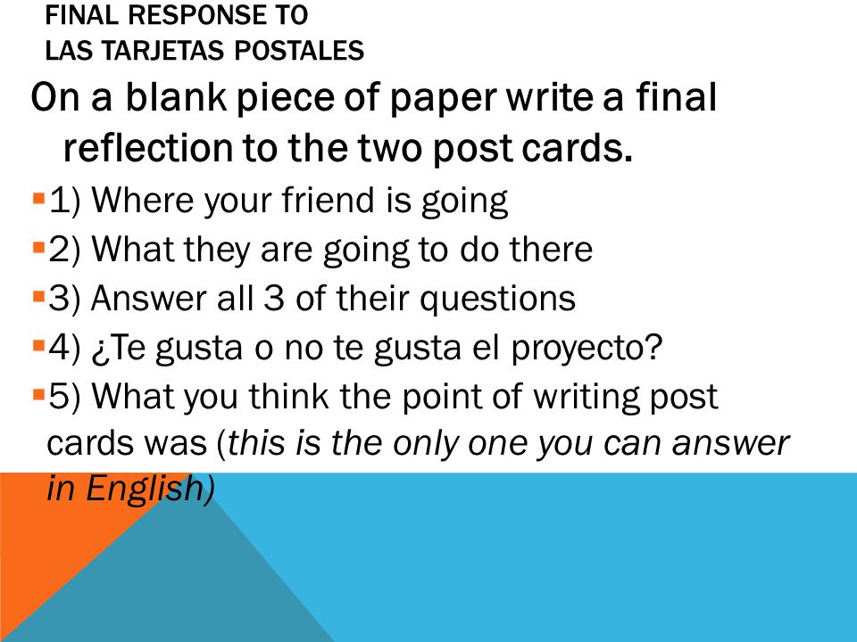 Final response to las tarjetas postales