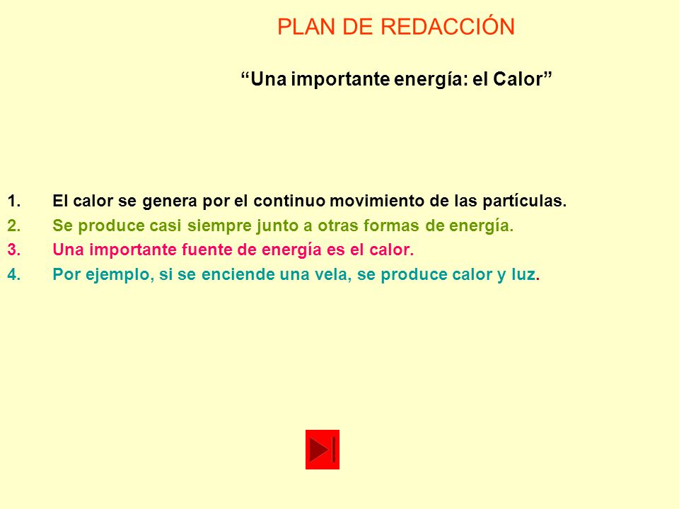 PLAN DE REDACCIÓN Una importante energía: el Calor
