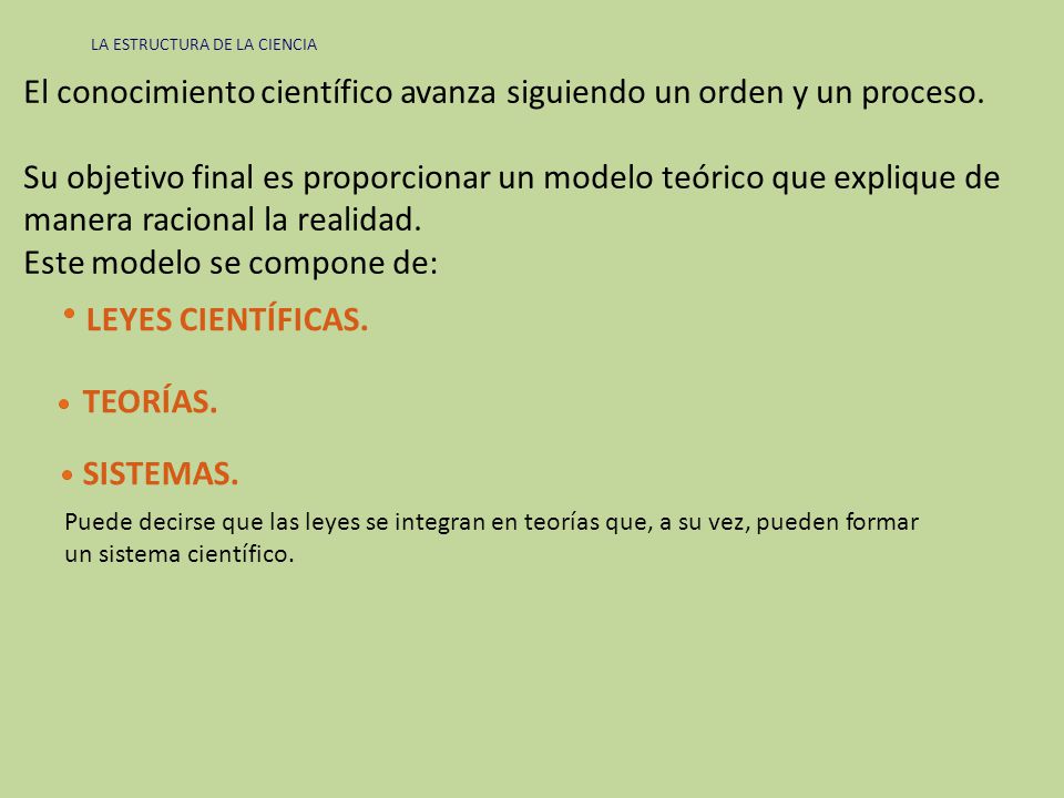 El conocimiento científico avanza siguiendo un orden y un proceso.