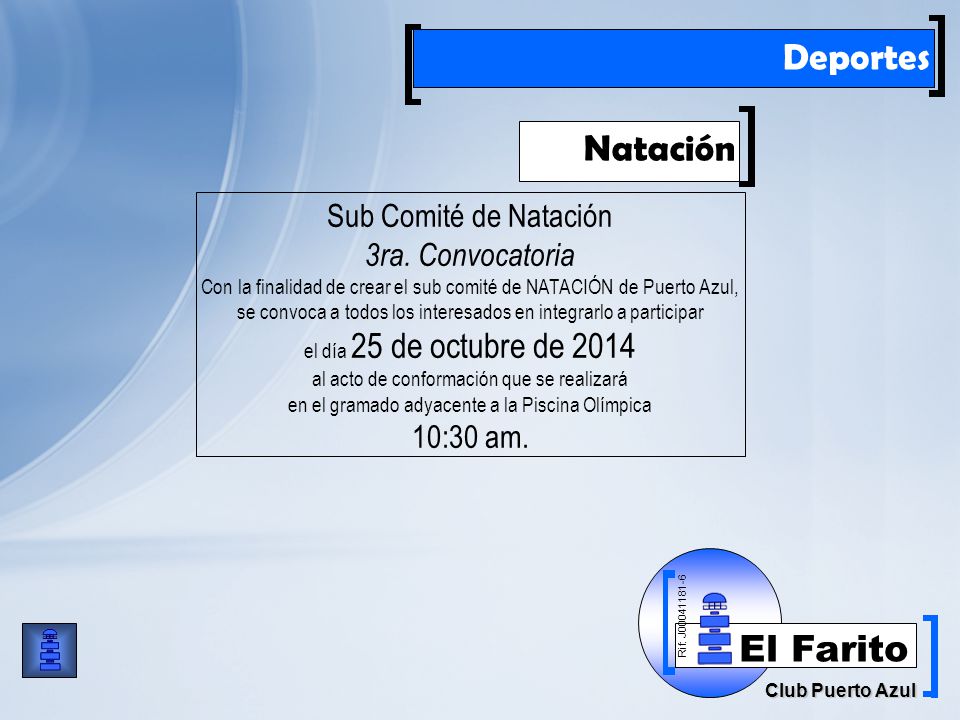 Deportes Natación Sub Comité de Natación 3ra. Convocatoria 10:30 am.