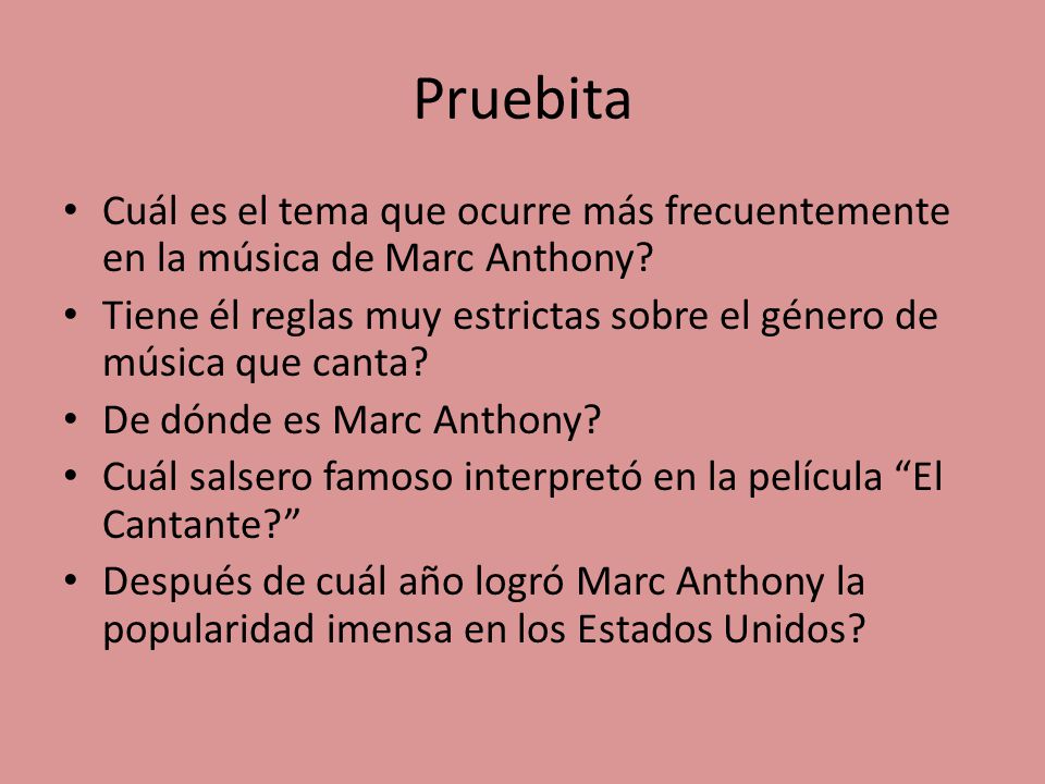 Pruebita Cuál es el tema que ocurre más frecuentemente en la música de Marc Anthony