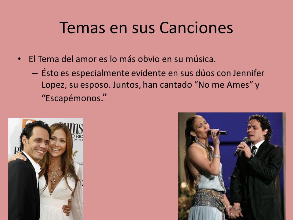 Temas en sus Canciones El Tema del amor es lo más obvio en su música.