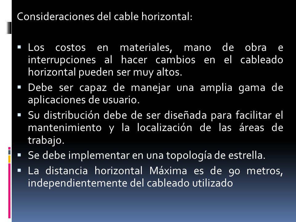 Consideraciones del cable horizontal: