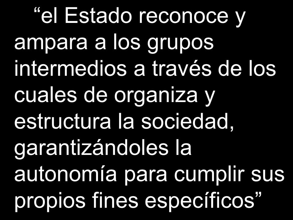 el Estado reconoce y ampara a los grupos intermedios a través de los cuales de organiza y estructura la sociedad, garantizándoles la autonomía para cumplir sus propios fines específicos