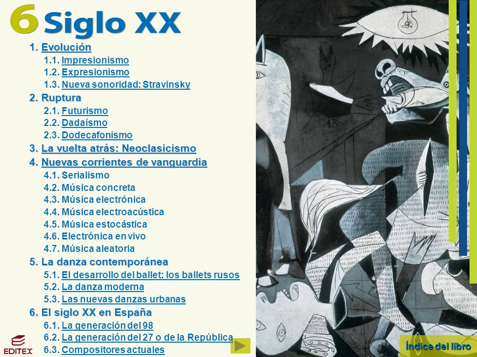 3. La vuelta atrás: Neoclasicismo 4. Nuevas corrientes de vanguardia