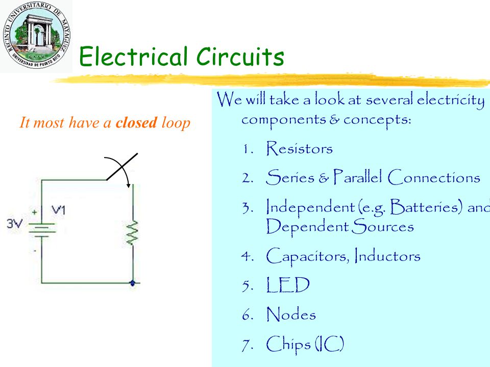 * 07/16/96. Electrical Circuits. We will take a look at several electricity components & concepts:
