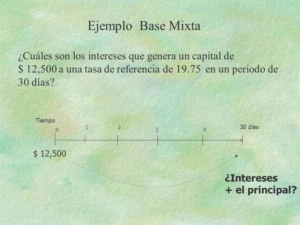 Ejemplo Base Mixta ¿Cuáles son los intereses que genera un capital de