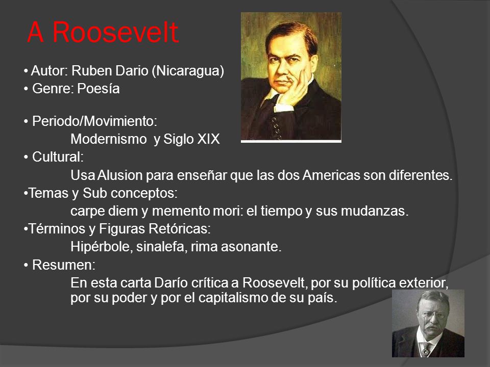 A Roosevelt • Autor: Ruben Dario (Nicaragua) • Genre: Poesía