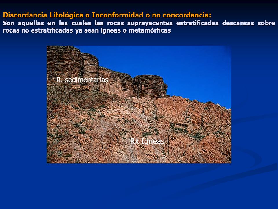Rk Igneas Discordancia Litológica o Inconformidad o no concordancia:
