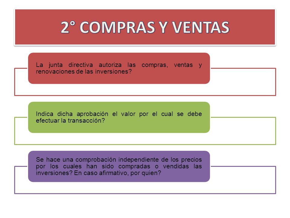 2° COMPRAS Y VENTAS La junta directiva autoriza las compras, ventas y renovaciones de las inversiones