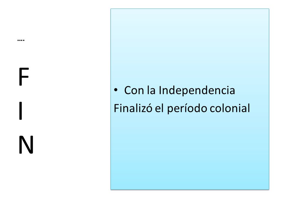 …. Con la Independencia Finalizó el período colonial F I N